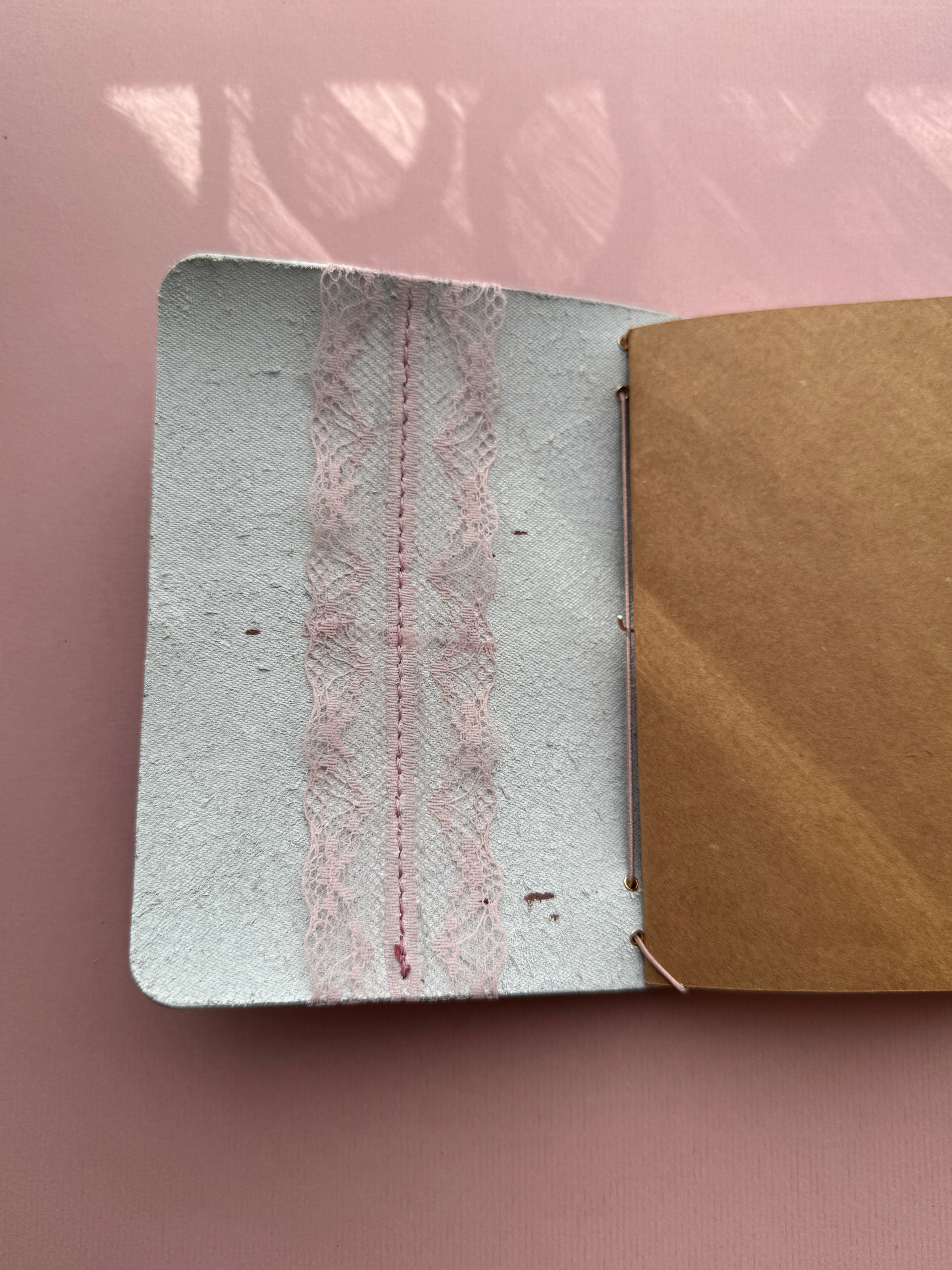 Dusty Pink Lace | A6 Bifold Cow Leather Journal