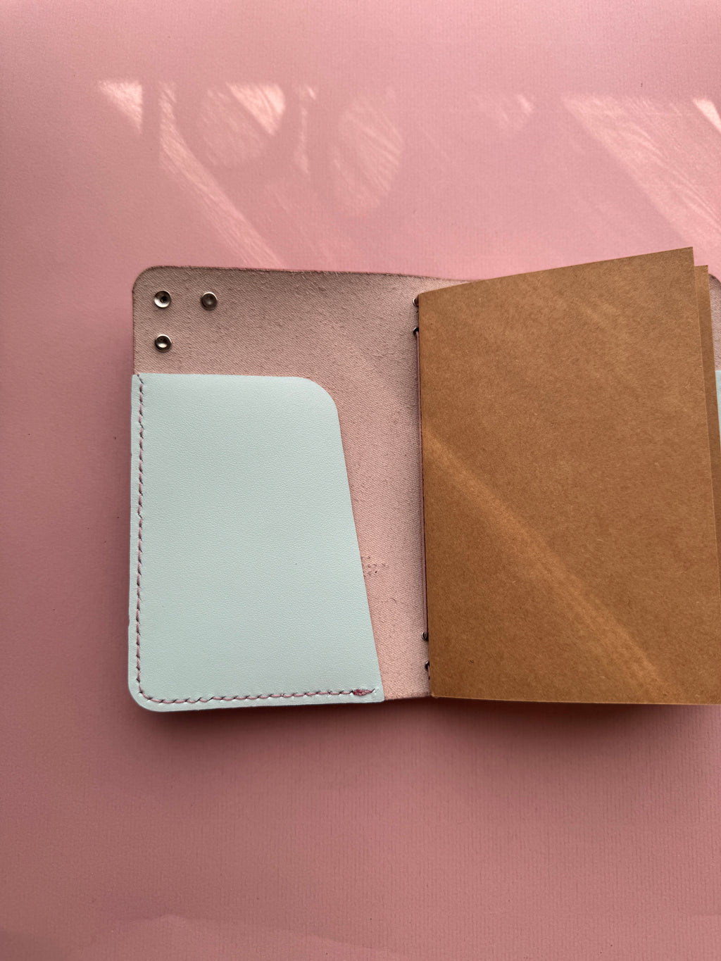 Light Pink Bunnies | A6 Bifold Cow Leather Journal
