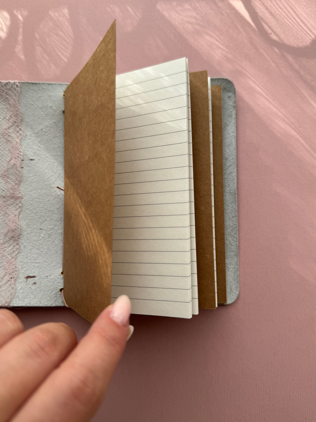 Dusty Pink Lace | A6 Bifold Cow Leather Journal