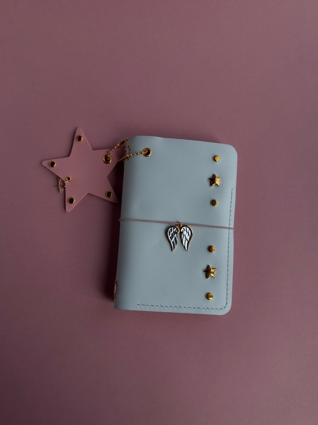Blue Gold Star Charm | A6 Cow Bifold Leather Journal