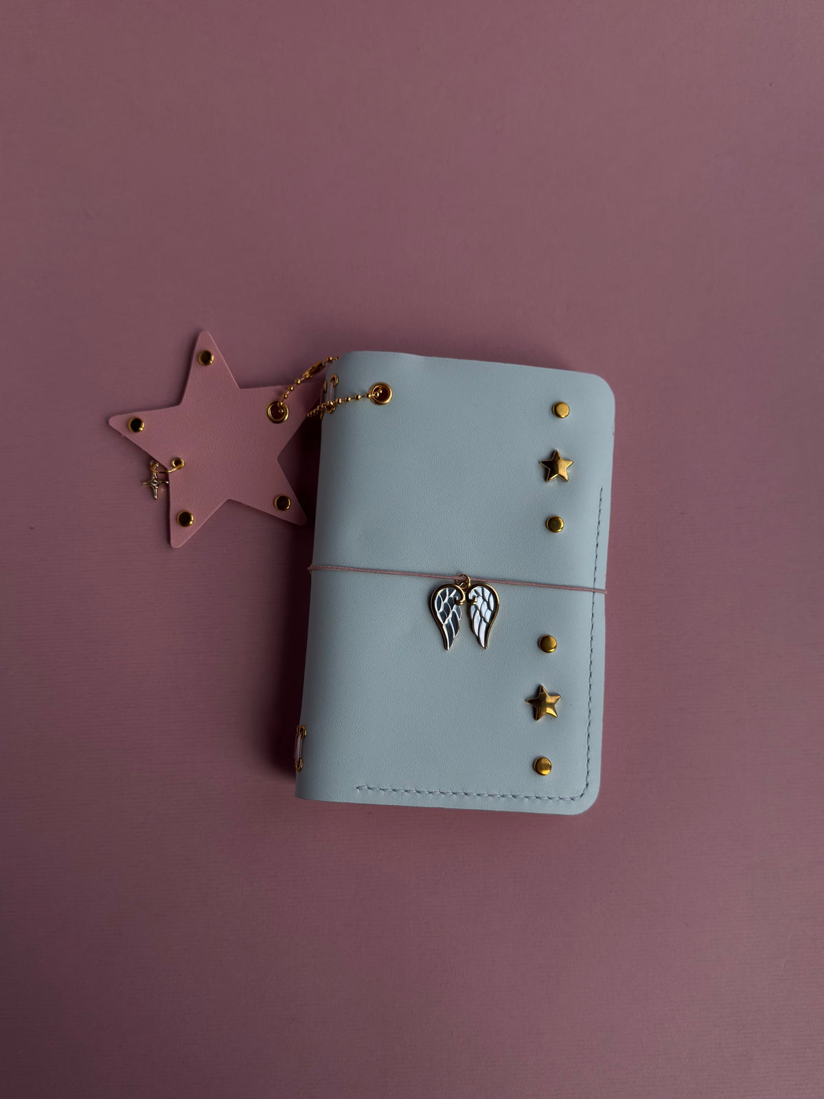 Blue Gold Star Charm | A6 Cow Bifold Leather Journal