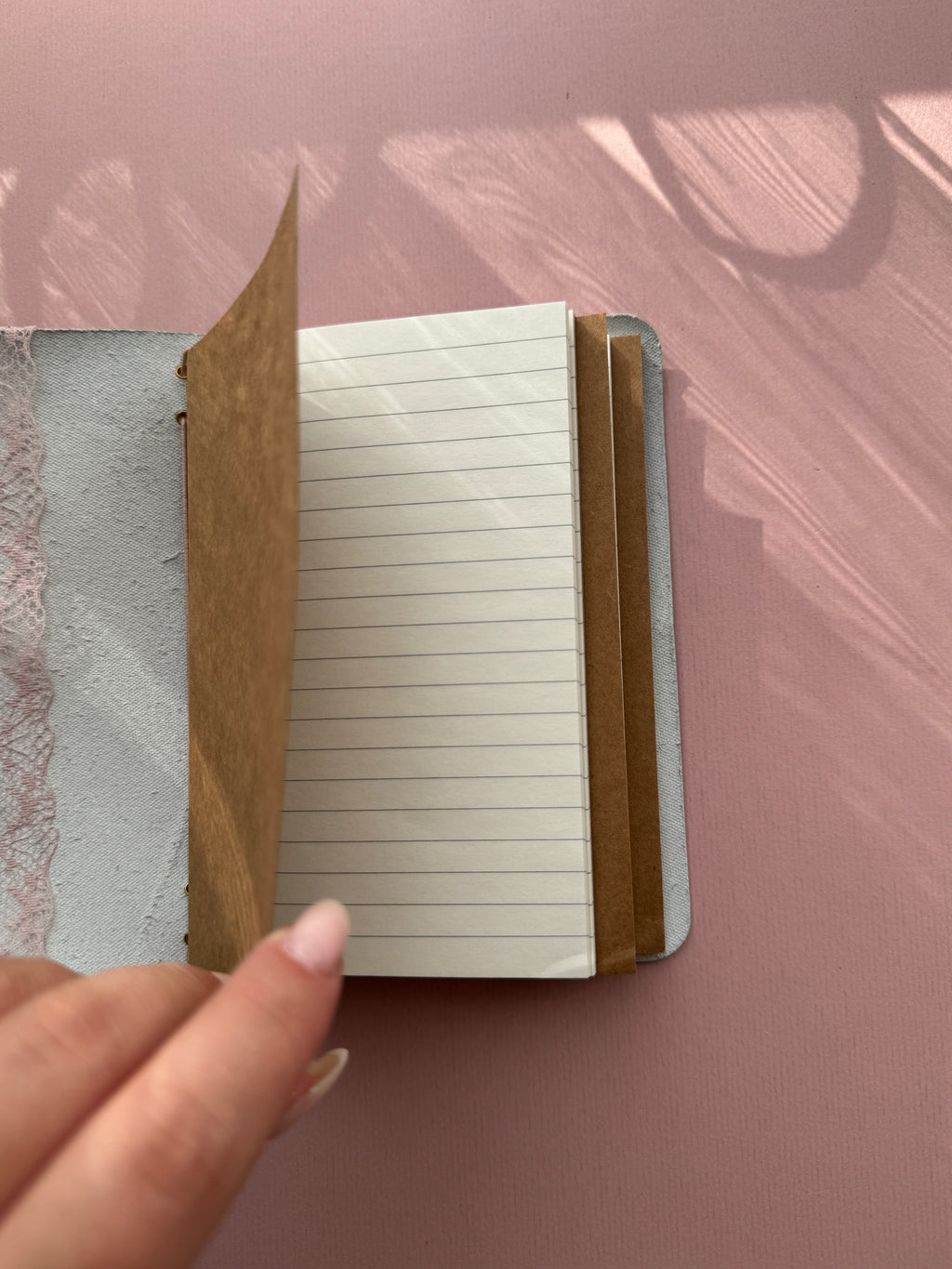 Dusty Pink Lace | A6 Bifold Cow Leather Journal