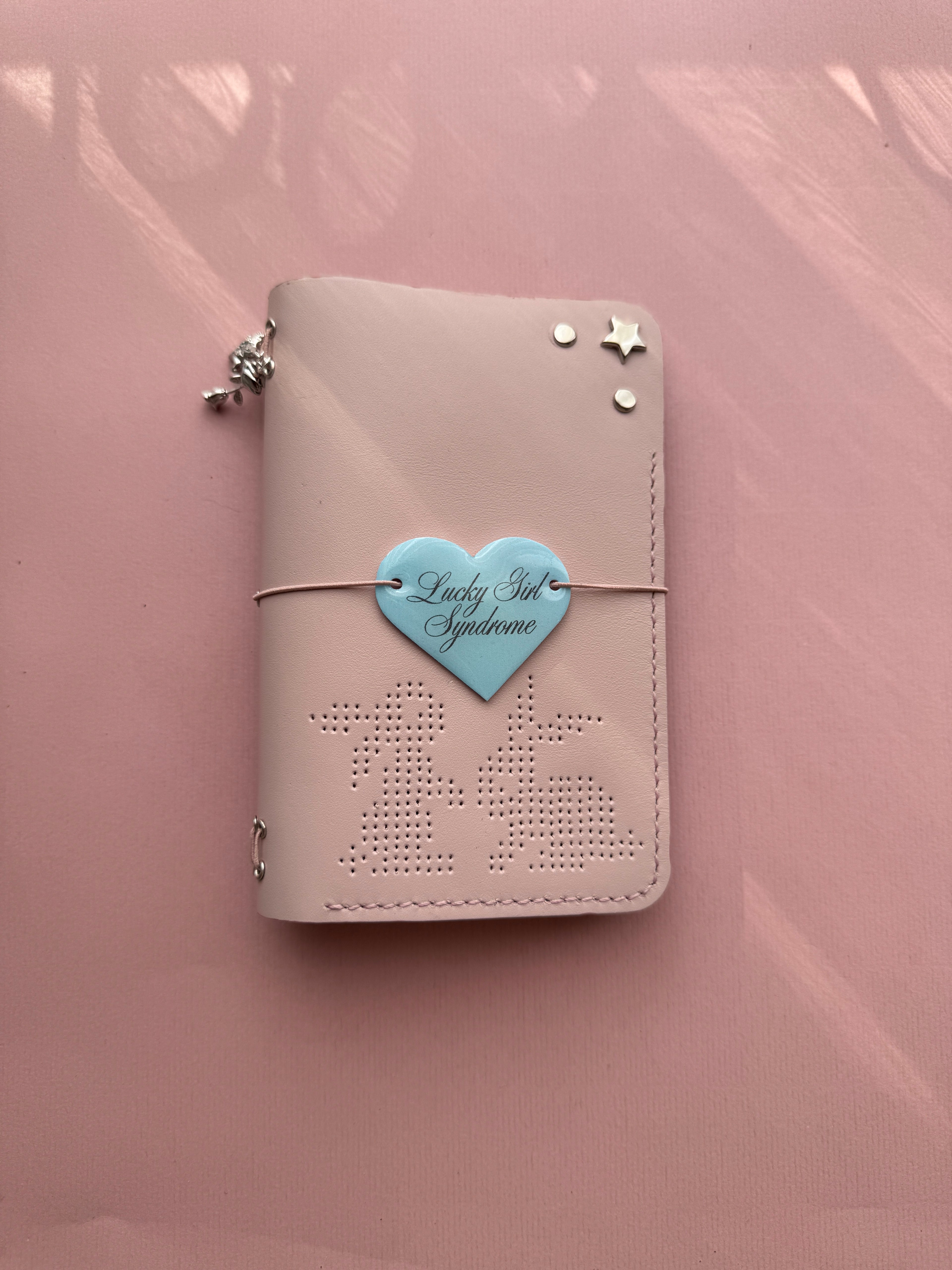 Light Pink Bunnies | A6 Bifold Cow Leather Journal