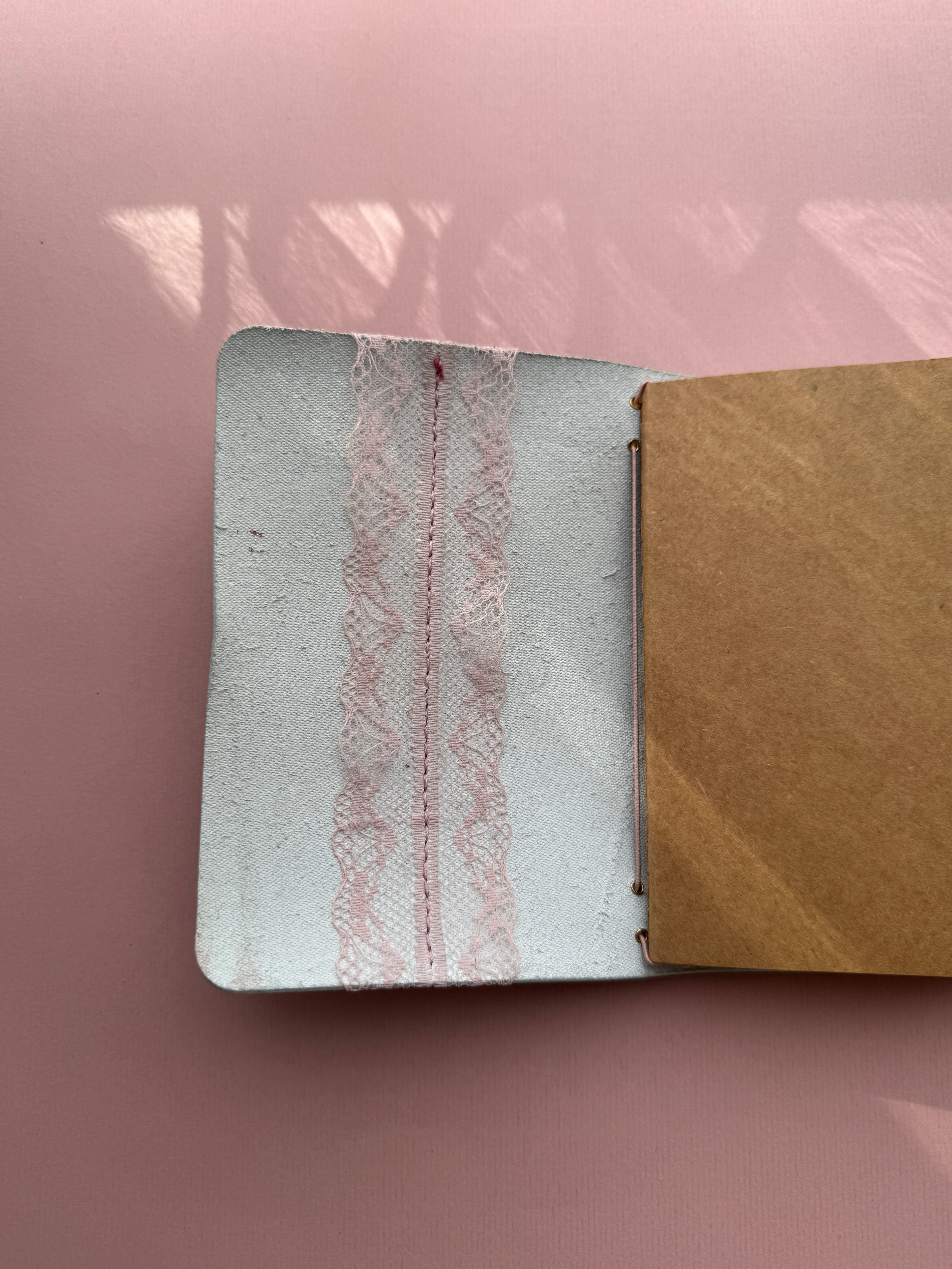 Dusty Pink Lace | A6 Bifold Cow Leather Journal