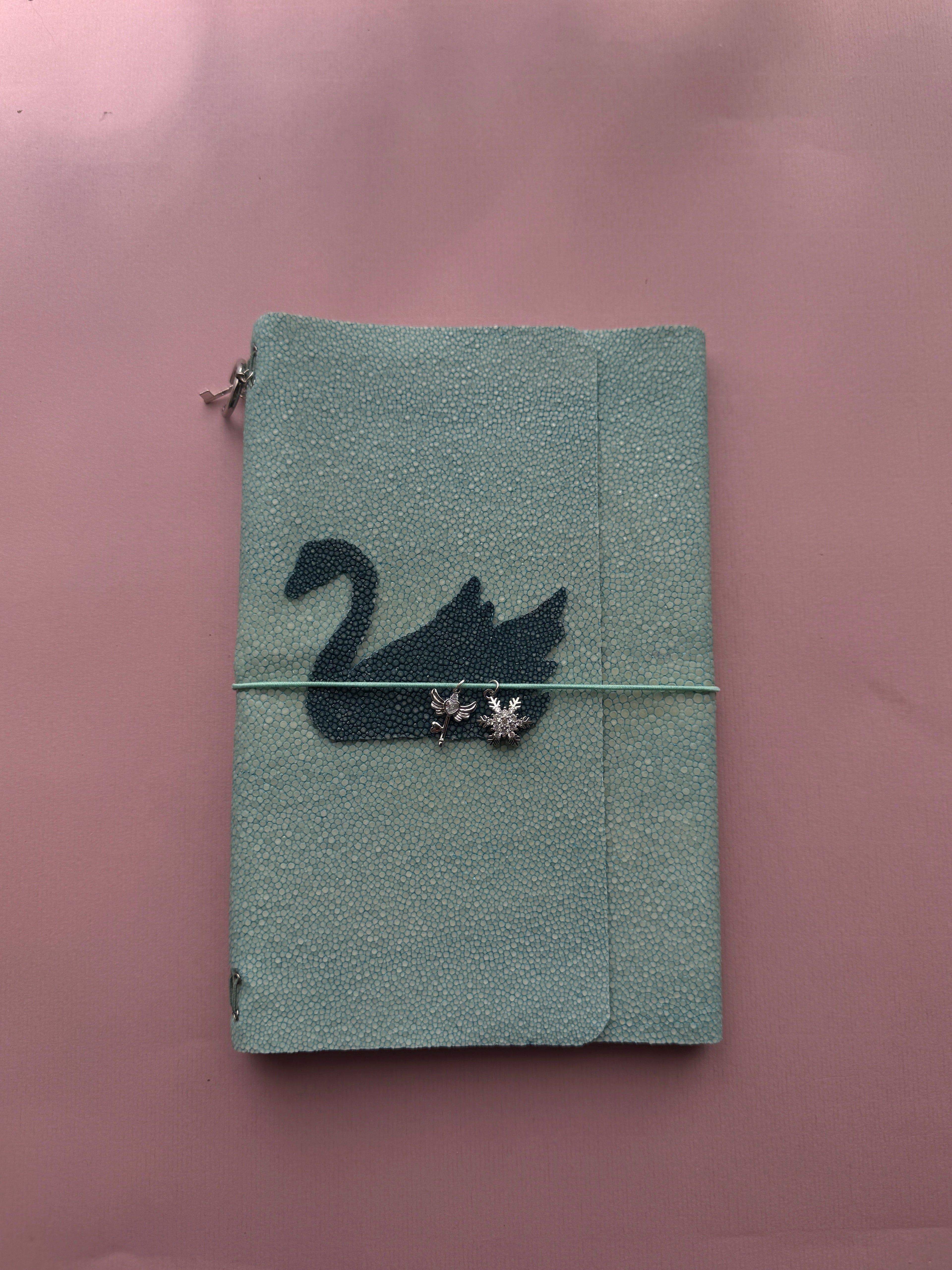 Light Blue Swan | A5 Trifold Stingray Leather Journal