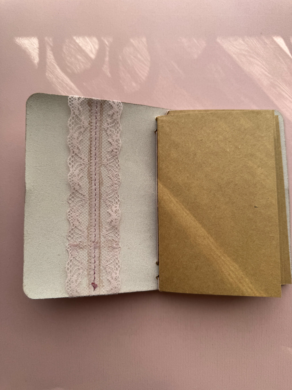 Light Pink Lace | A6 Bifold Cow Leather Journal