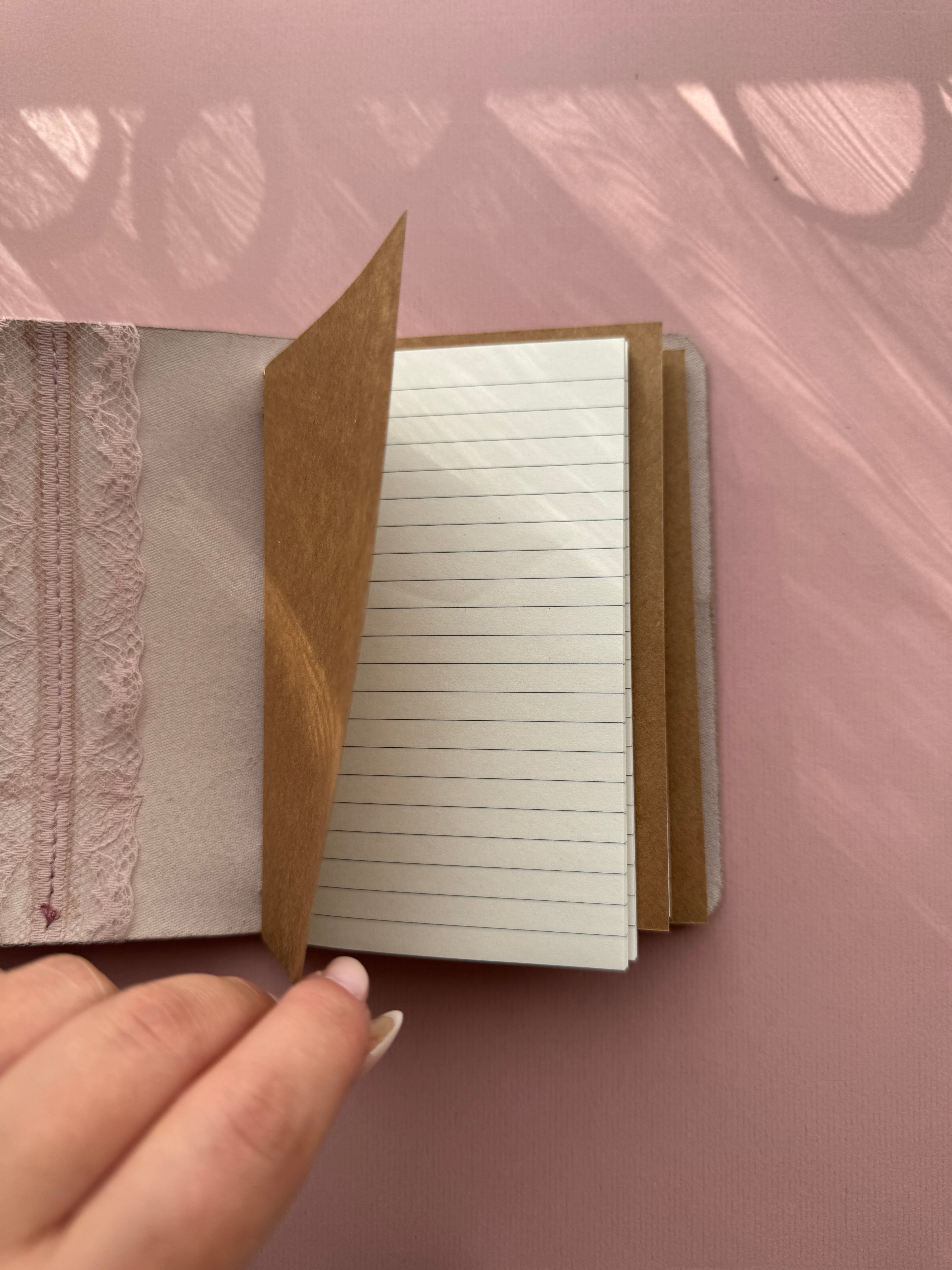 Light Pink Lace | A6 Bifold Cow Leather Journal