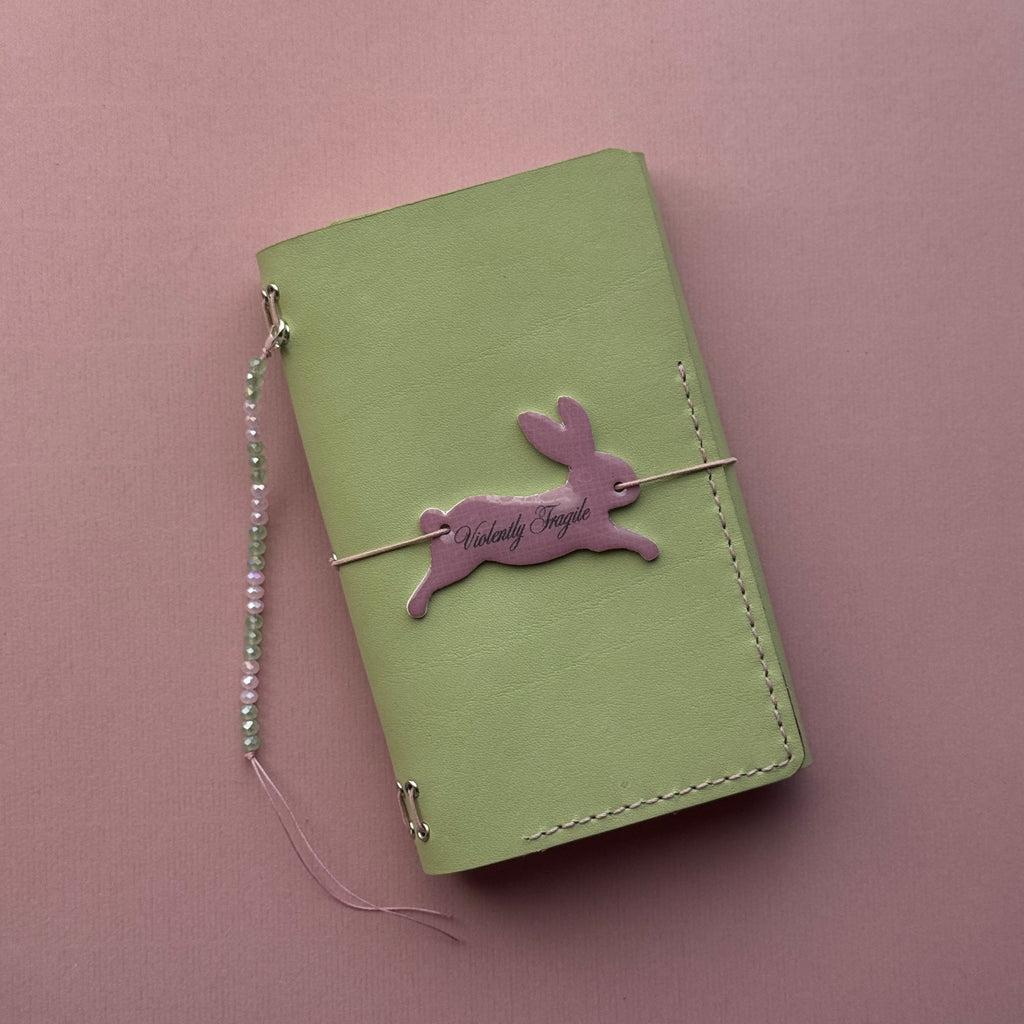 Violently Fragile Bunny Green Leather Journal | Trifold A6 Size