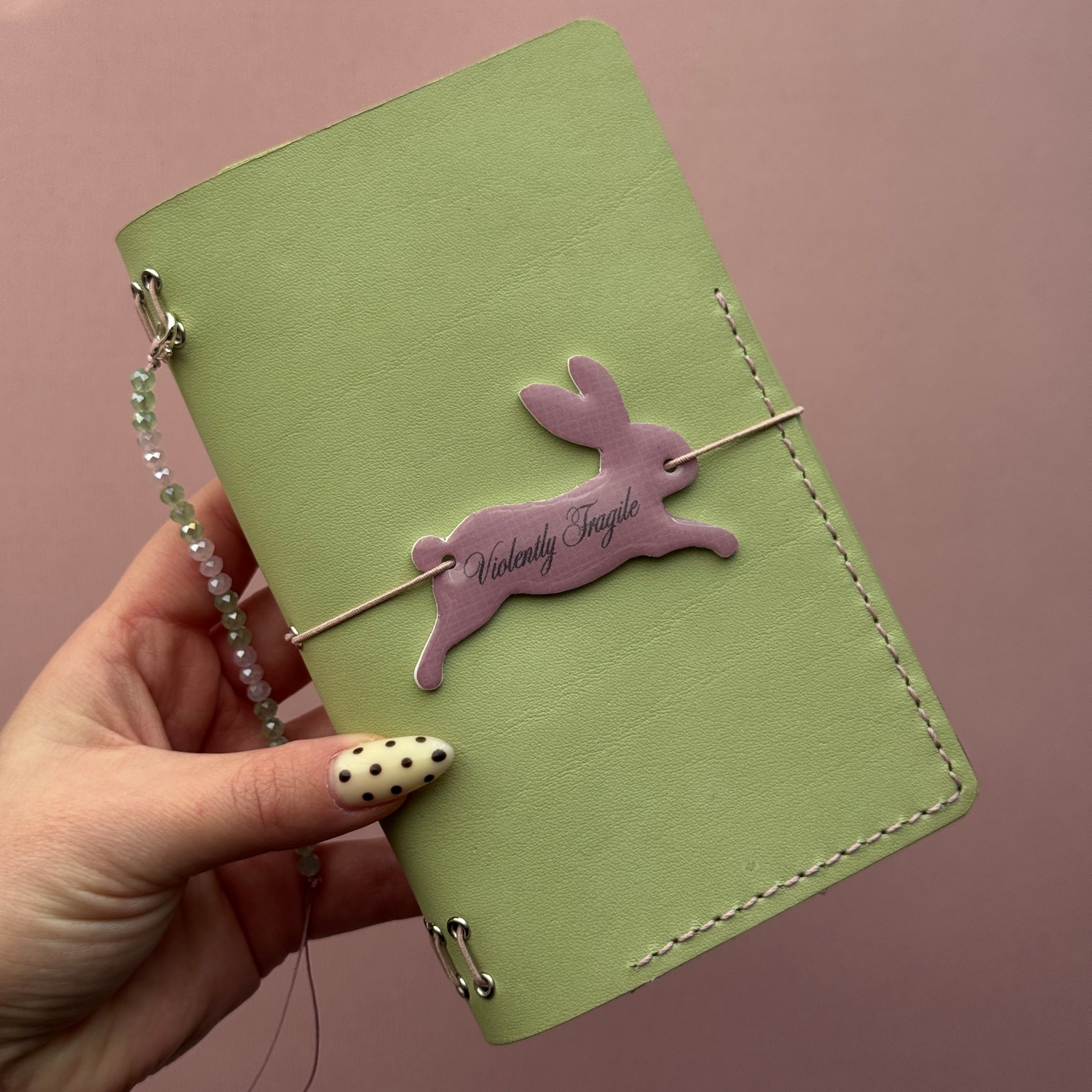 Violently Fragile Bunny Green Leather Journal | Trifold A6 Size