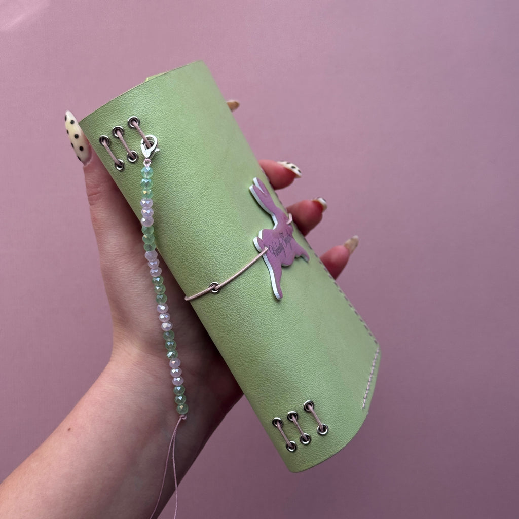 Violently Fragile Bunny Green Leather Journal | Trifold A6 Size