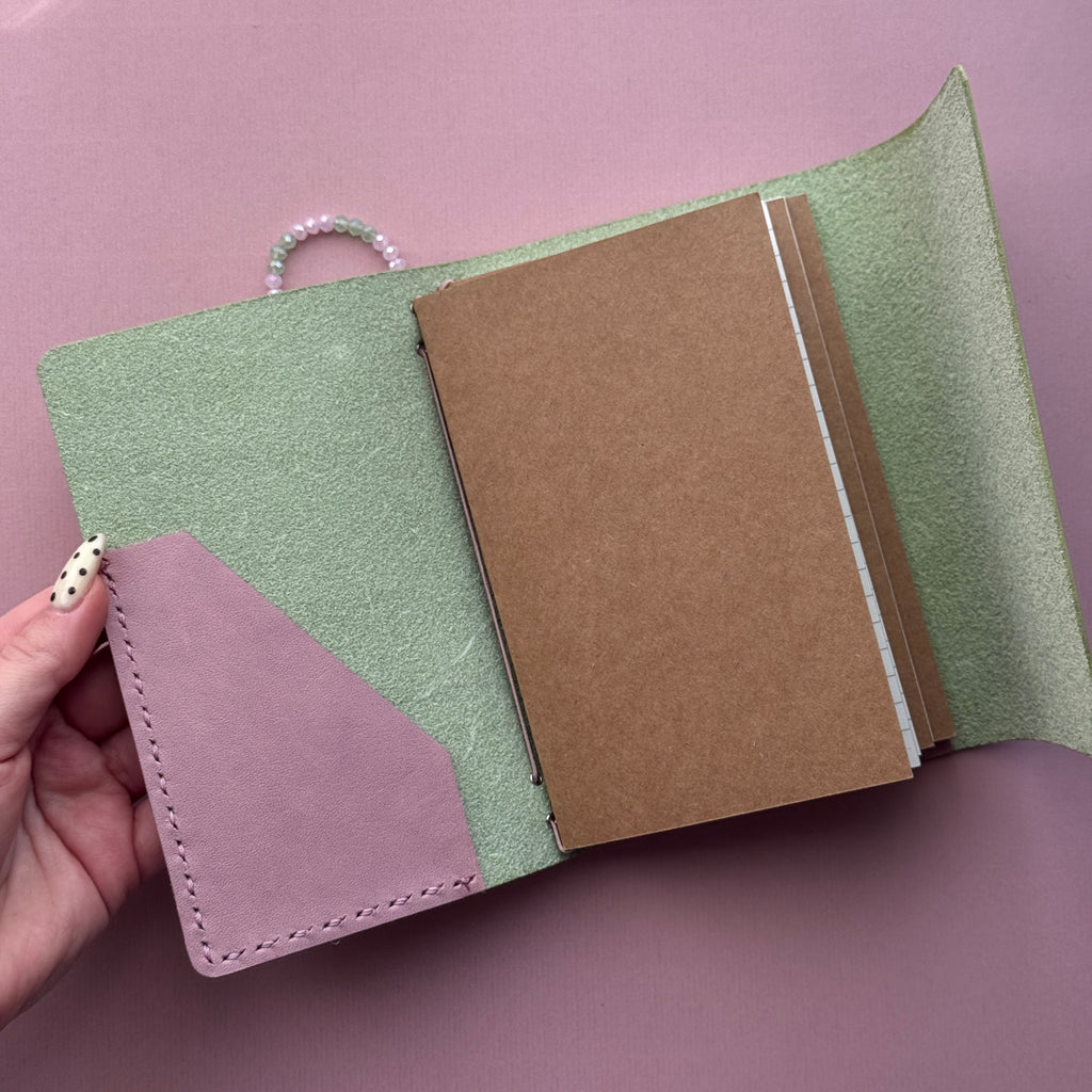 Violently Fragile Bunny Green Leather Journal | Trifold A6 Size