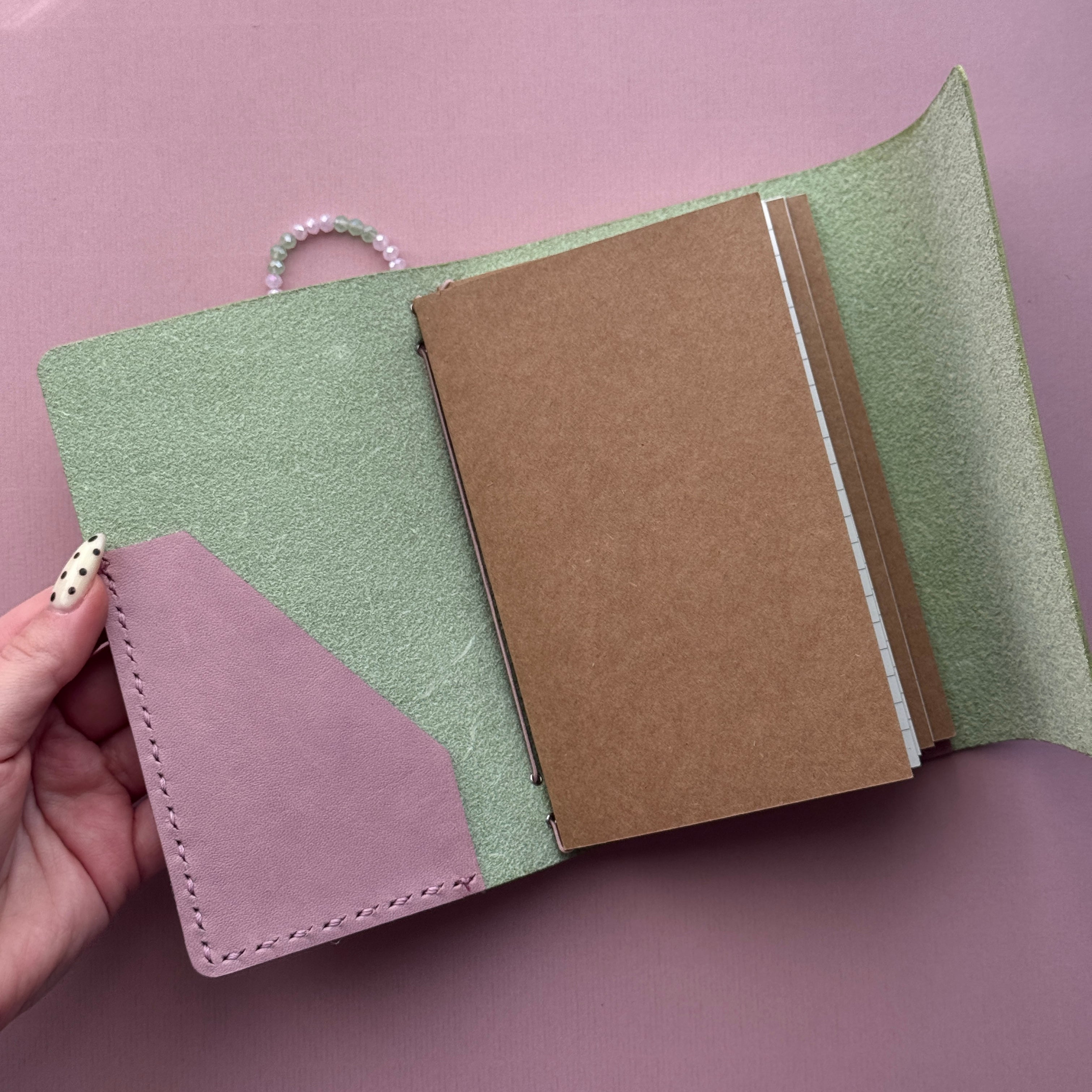 Violently Fragile Bunny Green Leather Journal | Trifold A6 Size