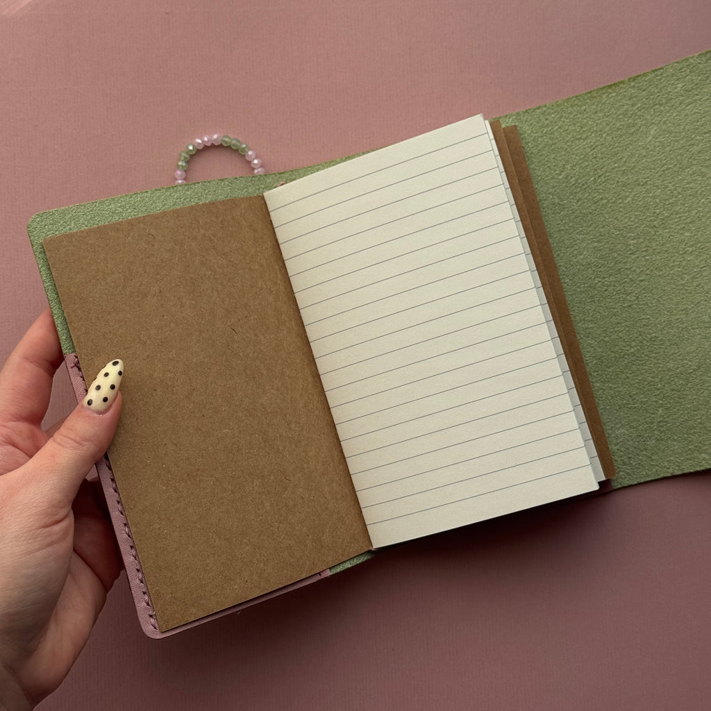 Violently Fragile Bunny Green Leather Journal | Trifold A6 Size