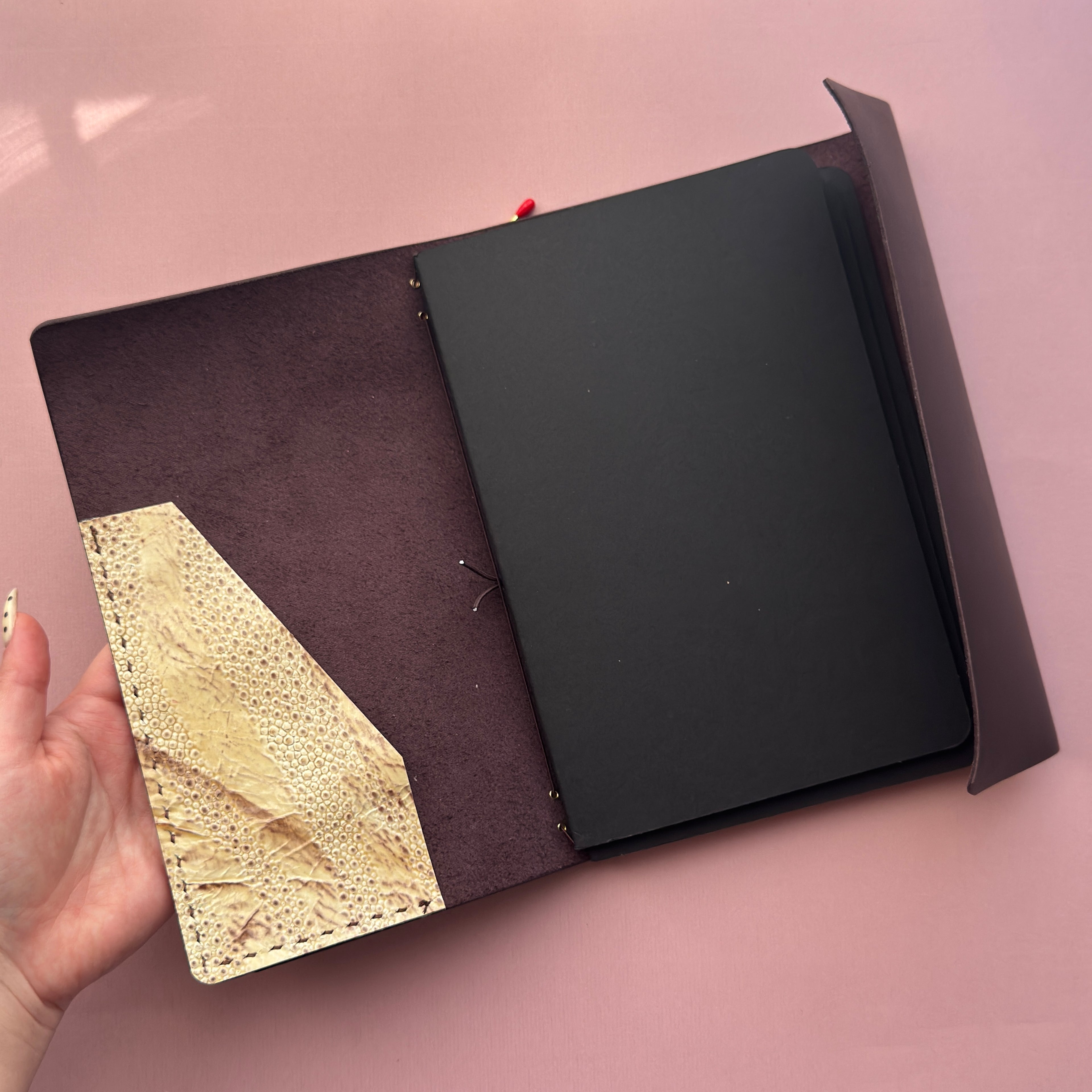 Dark Purple Leather Journal | Trifold A5 Size