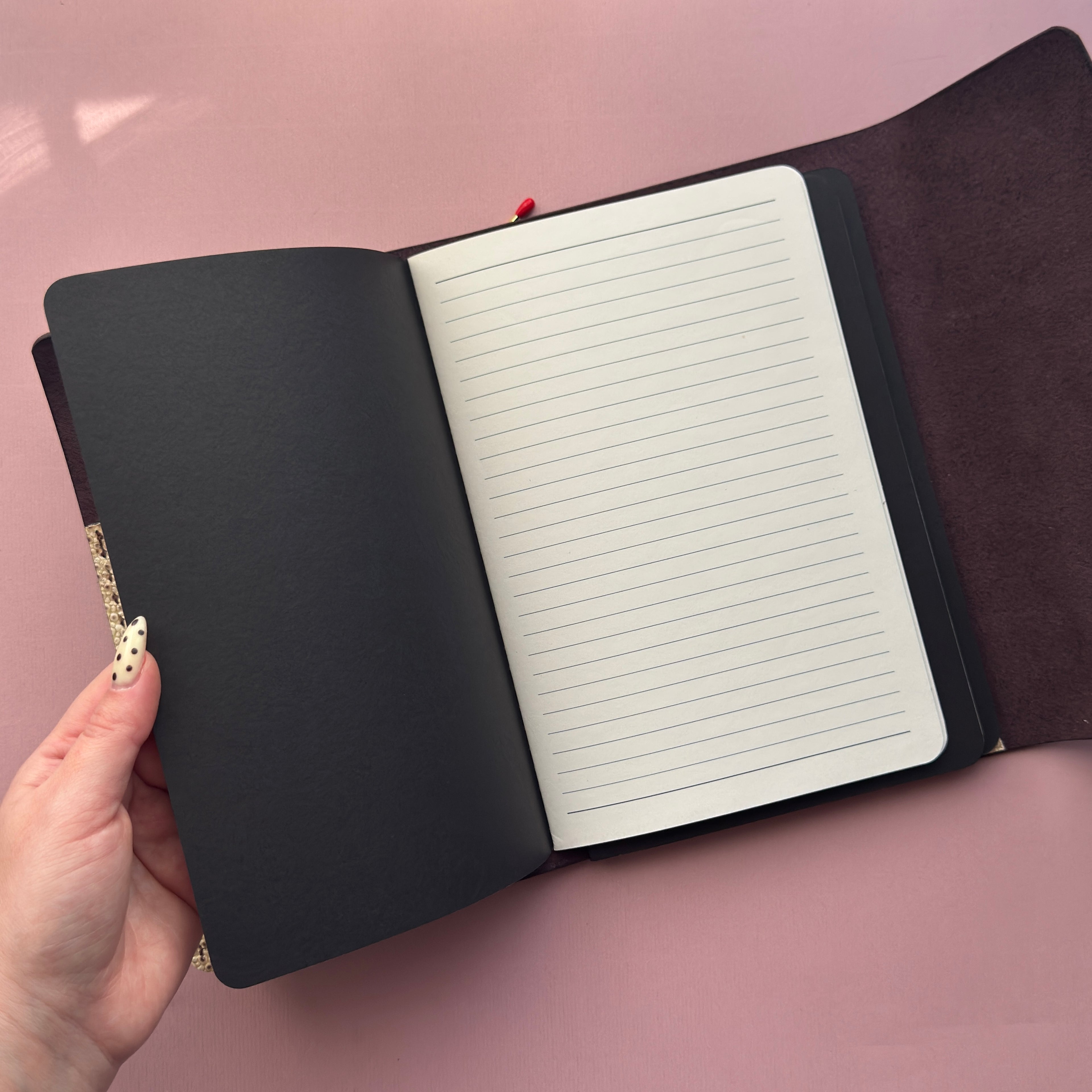 Dark Purple Leather Journal | Trifold A5 Size
