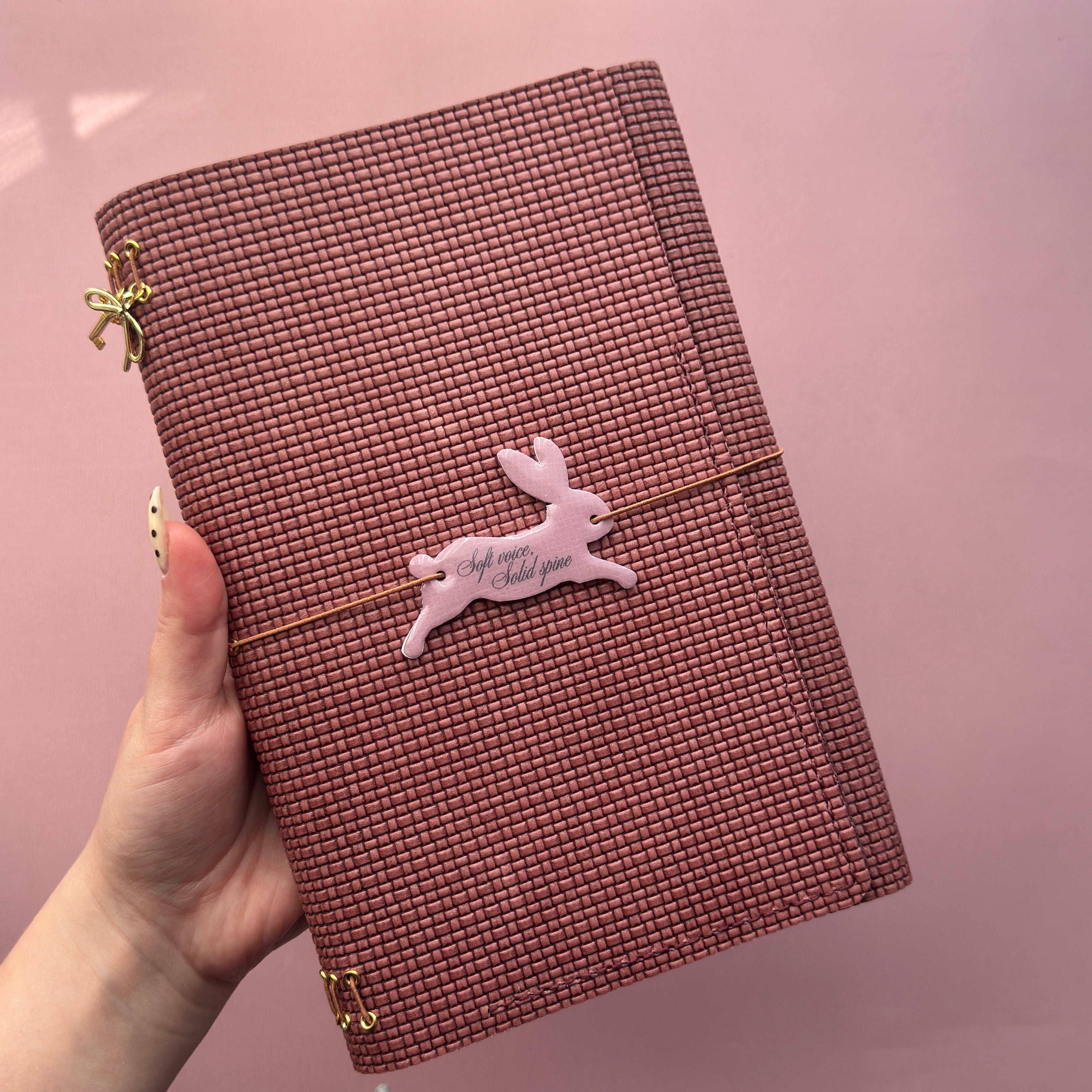 Bunny Basketweave Leather Journal | Trifold A5 Size