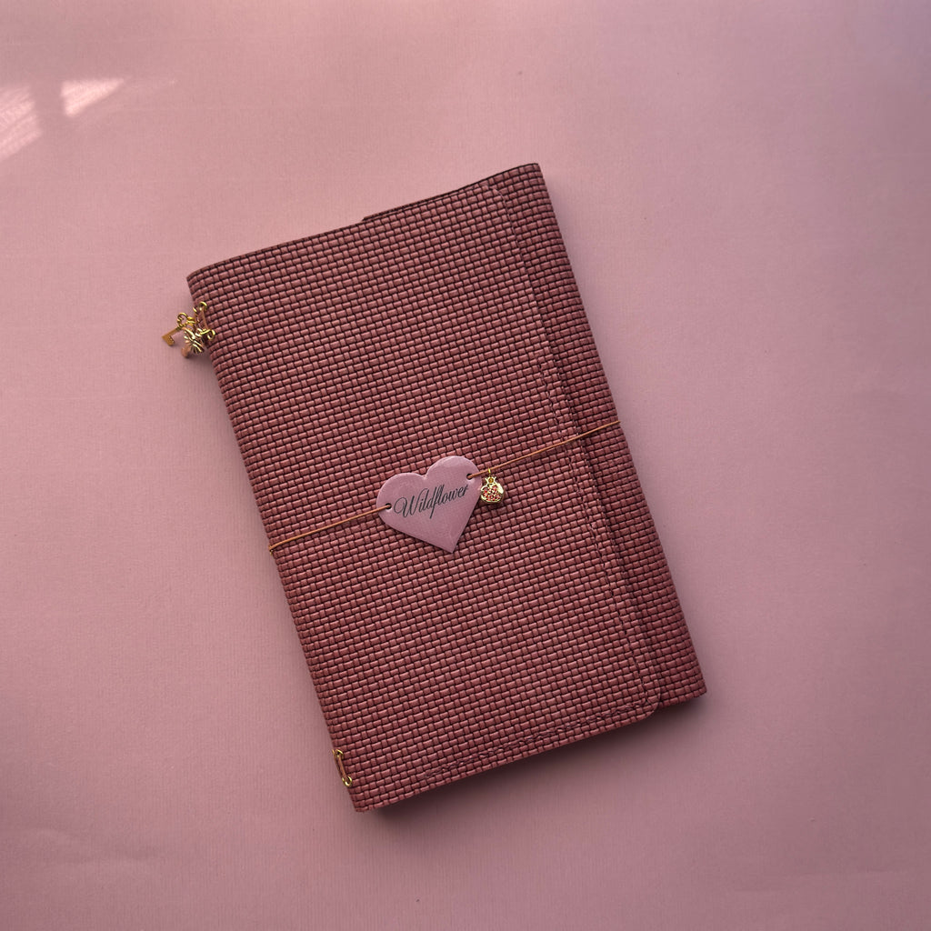 Wildflower Basketweave Leather Journal | Trifold A5 Size