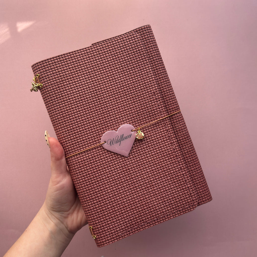 Wildflower Basketweave Leather Journal | Trifold A5 Size