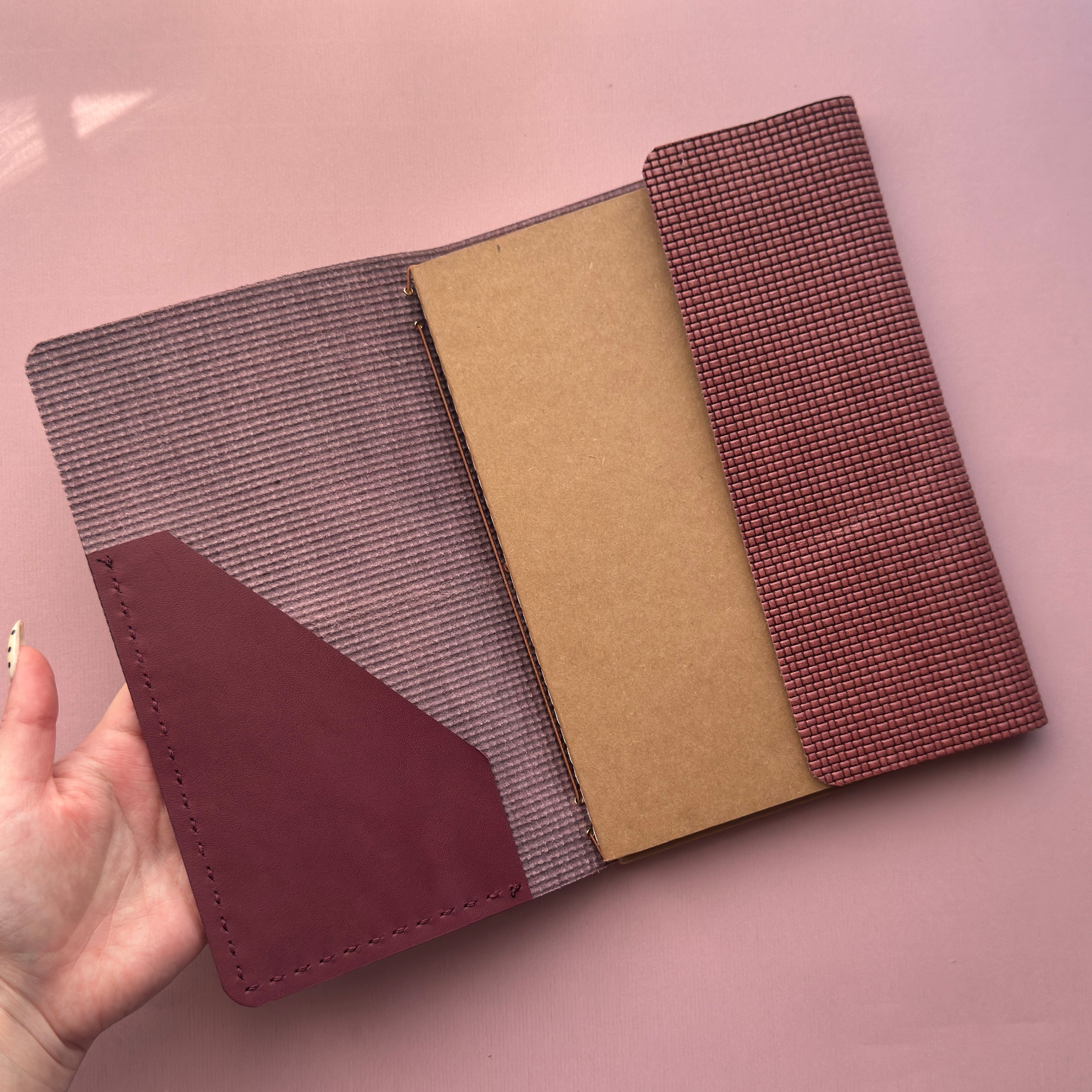 Wildflower Basketweave Leather Journal | Trifold A5 Size