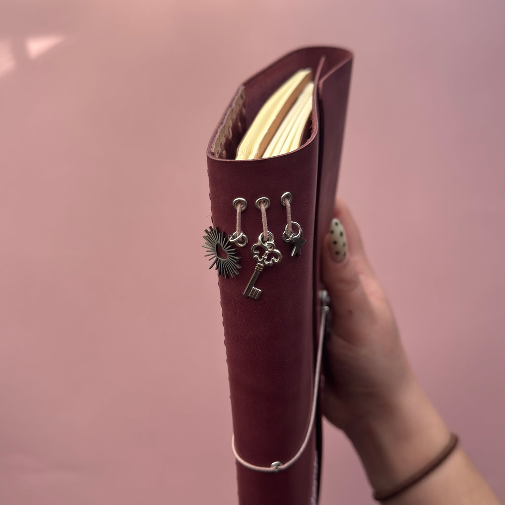 Bunny Stitch Magenta Leather Journal | Trifold A5 Size