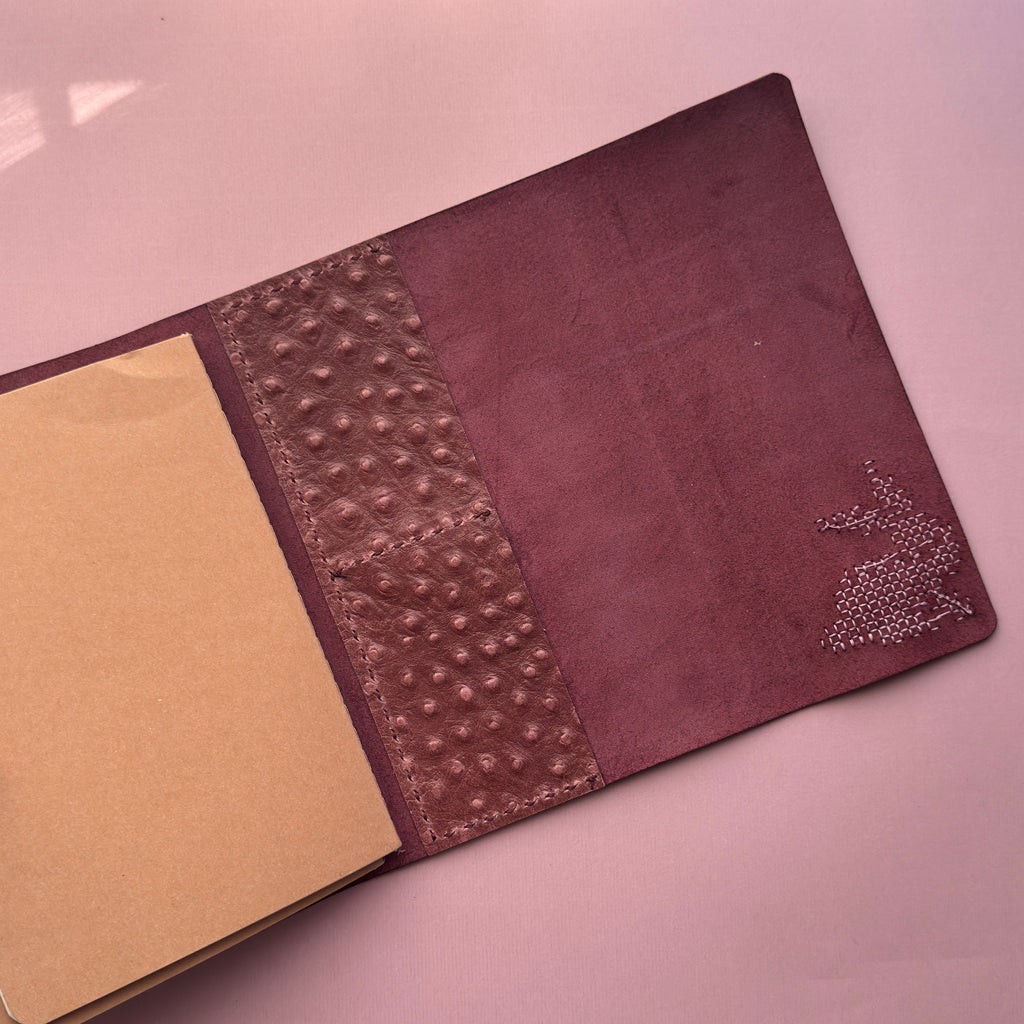 Bunny Stitch Magenta Leather Journal | Trifold A5 Size