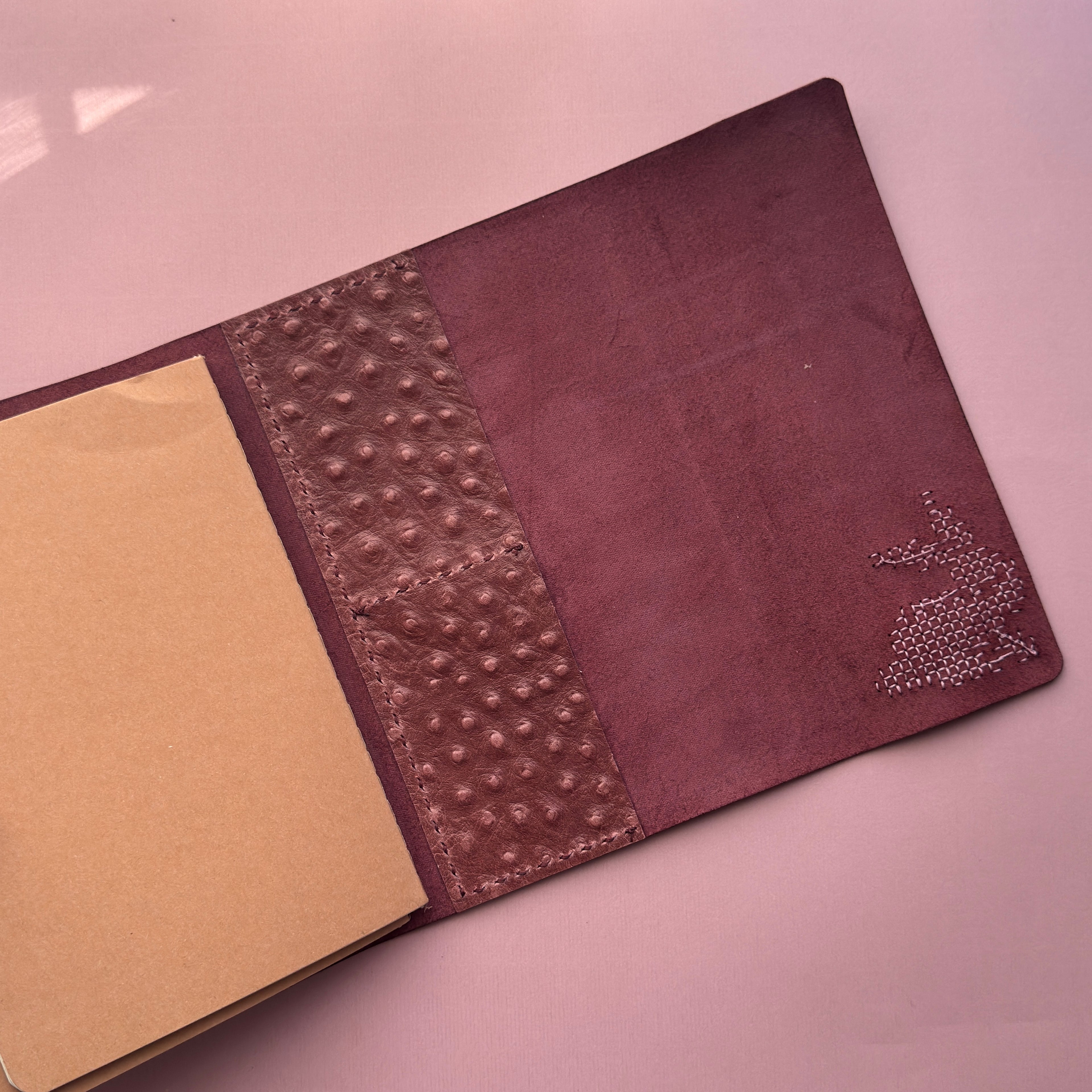 Bunny Stitch Magenta Leather Journal | Trifold A5 Size